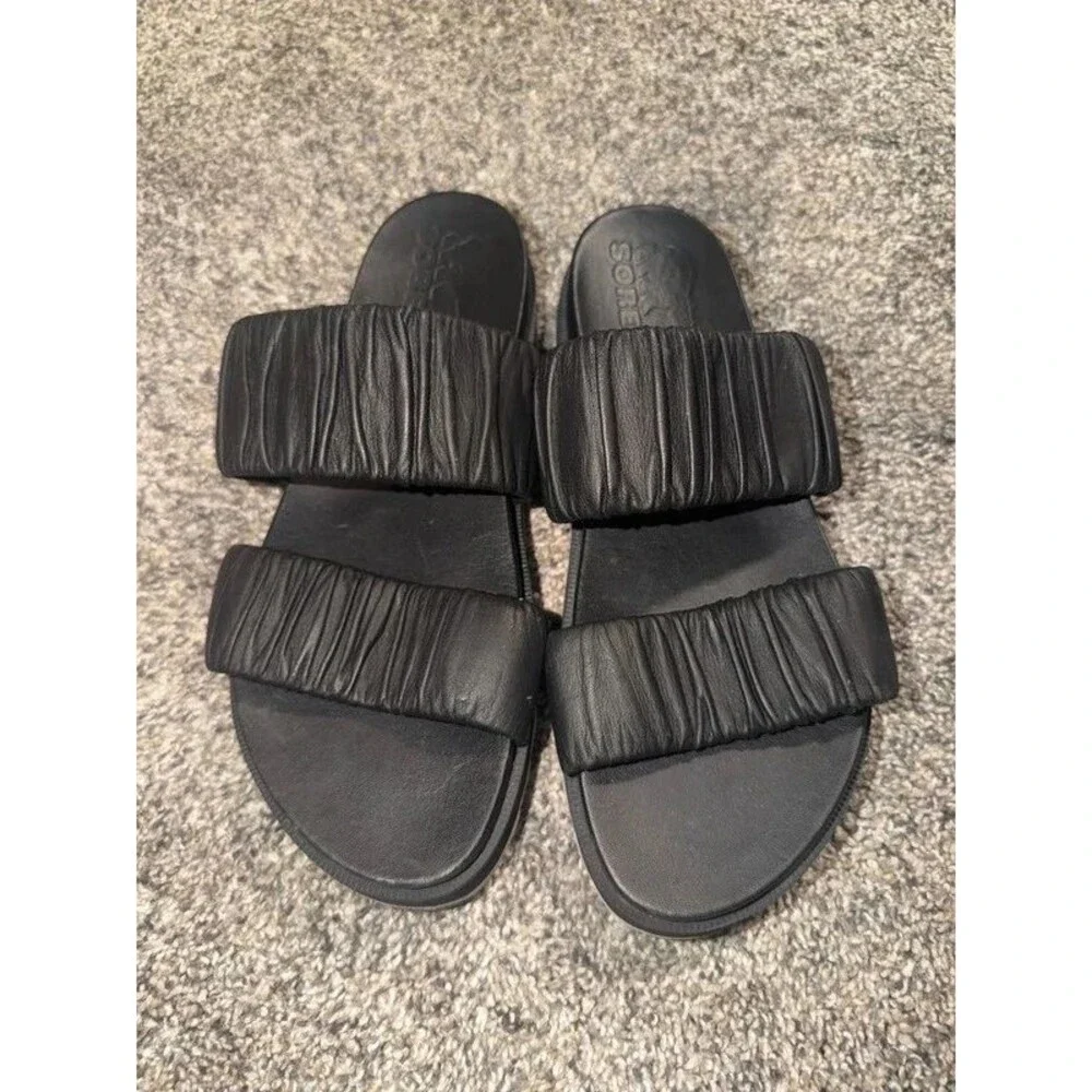 Sorel Roaming Two Strap Black Leather Slip-On Slide/Sandals Women’s Size 8.5 US
